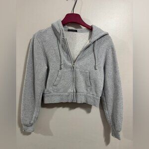 Brandy Melville Light Gray Zip-Up Hoodie OS is